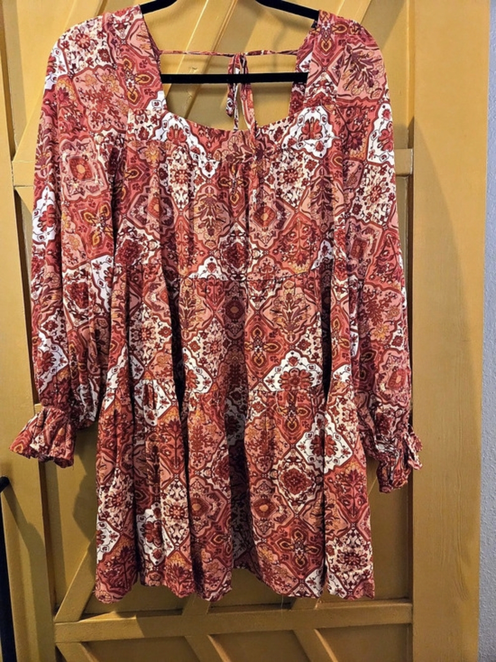 Aakaa Paisley Mini Dress in Orange & White Size Medium